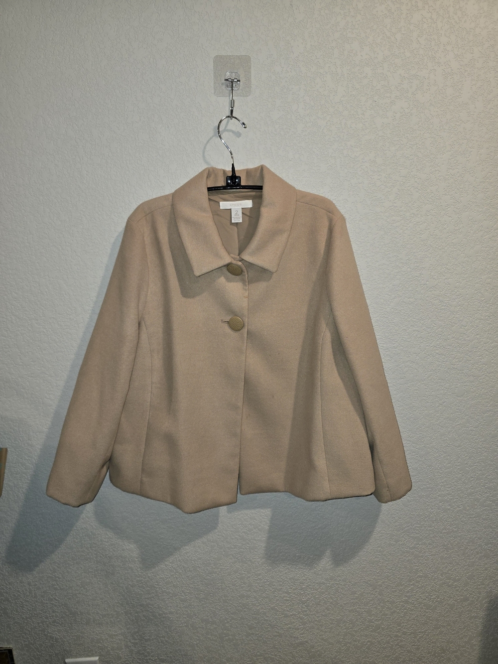 Chico's Camel Tan Wool-Look Button Short Coat Jacket - Size 2 (US 12/XL)